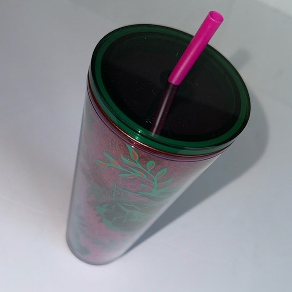 Starbucks Christmas Holiday 2022 Flowers Glitter 24 oz Cold Cup Tumbler *new - Picture 3 of 8